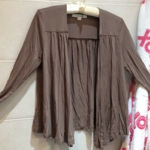 F21 Tan Taupe Open Draped Waterfall Cardigan